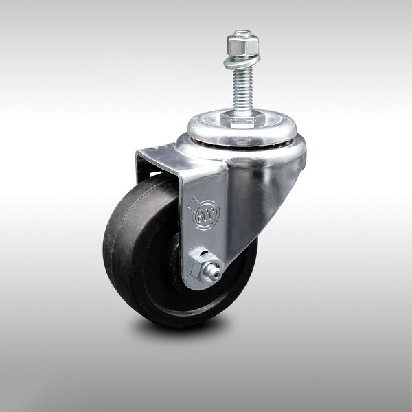 3 Inch SS Soft Rubber Wheel Swivel 3/8 Inch Threaded Stem Caster